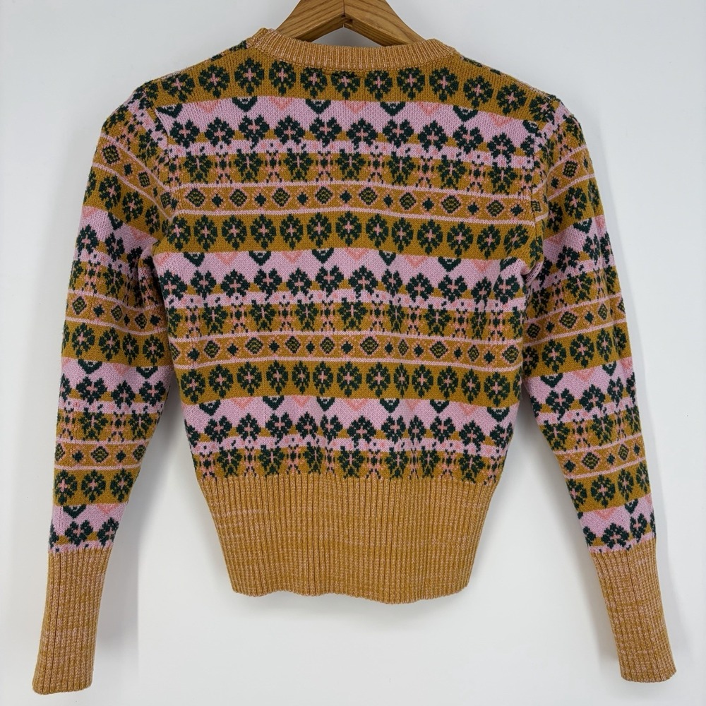 VICI Bubble Sleeve Striped Sweater M Pink Green Nordic Fair Isle Crop Retro Cozy - Picture 8 of 10